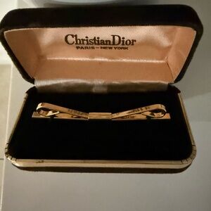 Vintage Christian Dior Tie Bar Clip Gold Tone Original Box Paris-New York.